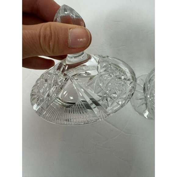 Clear pressed glass vintage candy dish with lid etched floral designs - Picture 8 of 10